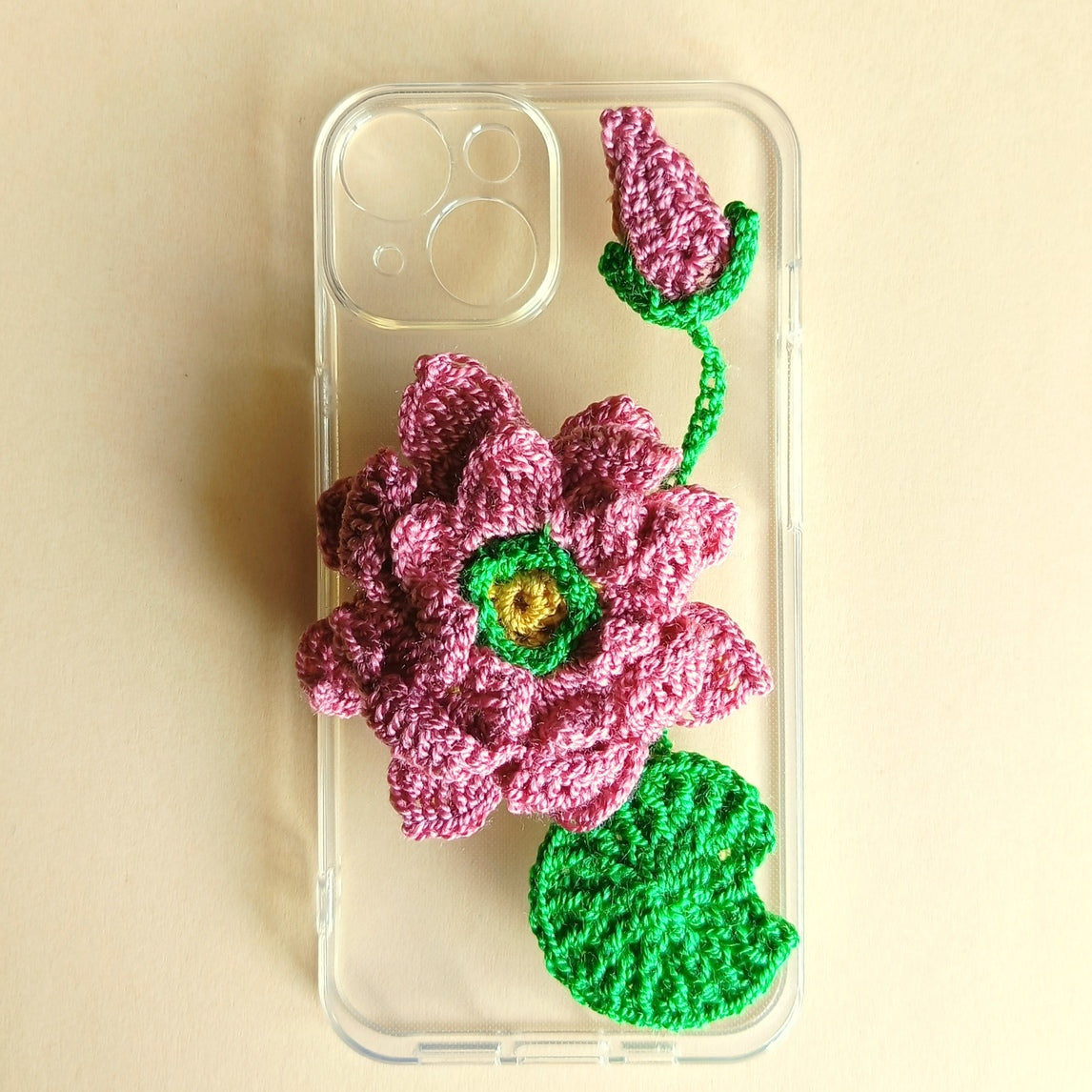 Handmade Iphone Crochet Transparent Phone covers | Lotus Design Handcrafted mobile covers for iphone 17, iphone 16, iphone 15