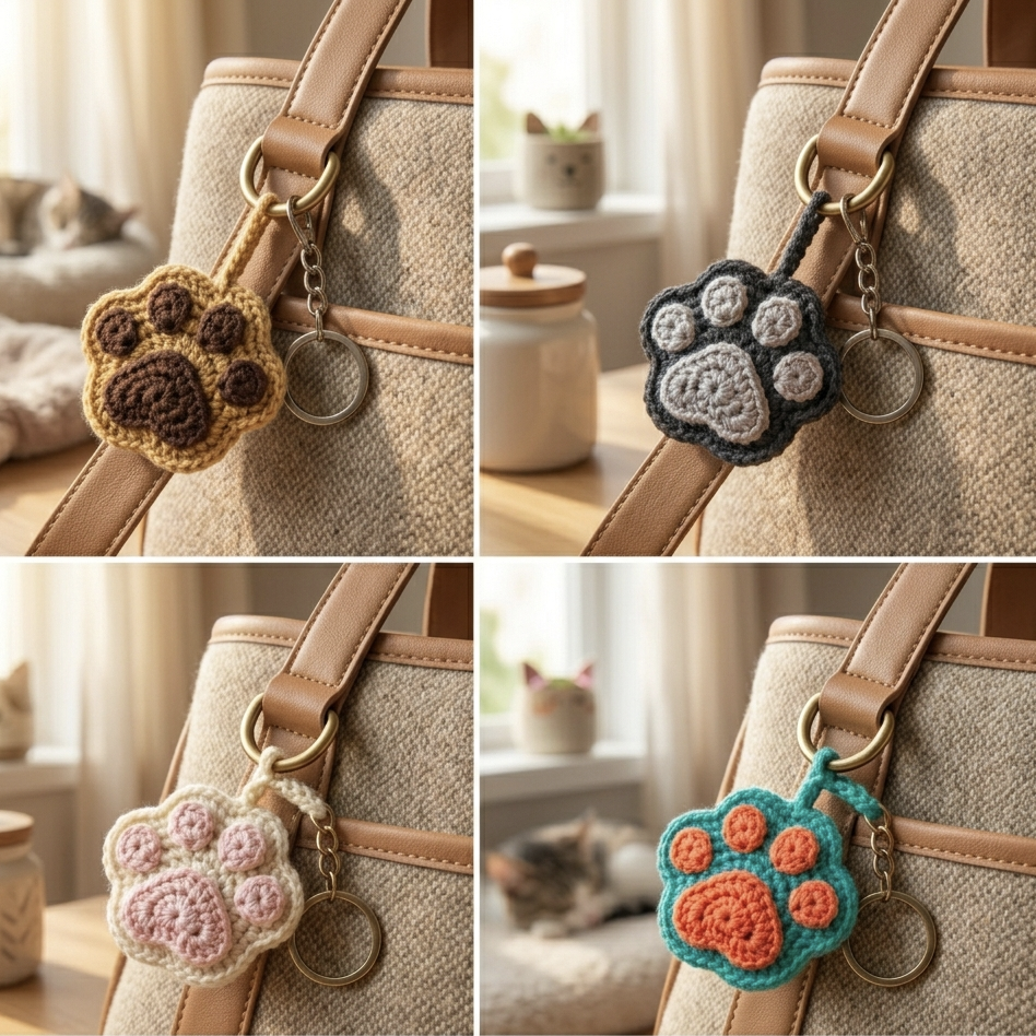 Paw Print Keychain – Hand-Stitched Bag Charm