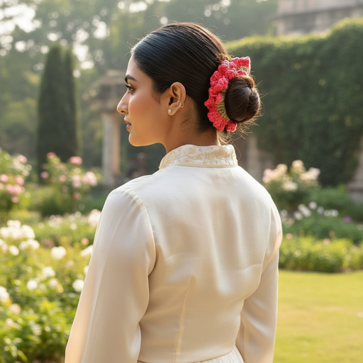 Handmade Crochet Floral Gajra Hair Tie, Traditional Indian Hair Accessory