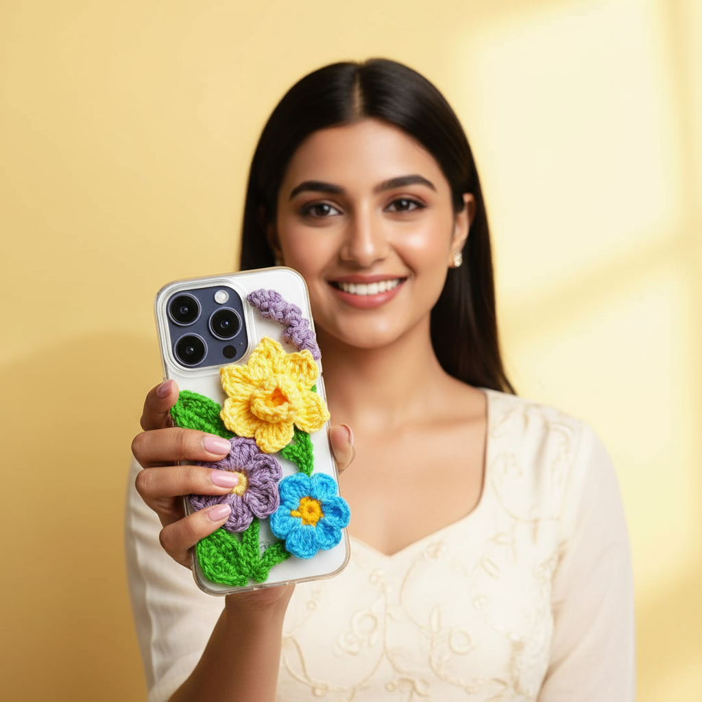 Handmade Iphone Crochet Transparent Phone covers | Floral Design Handcrafted mobile covers for iphone 17, iphone 16, iphone 15