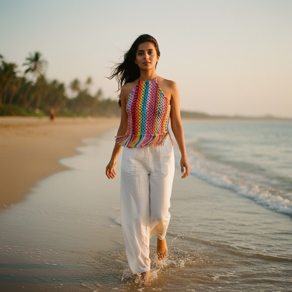 Candy Handcrafted Macrame Halter Crop Top for Women — 100% Cotton Fringe | Made in India