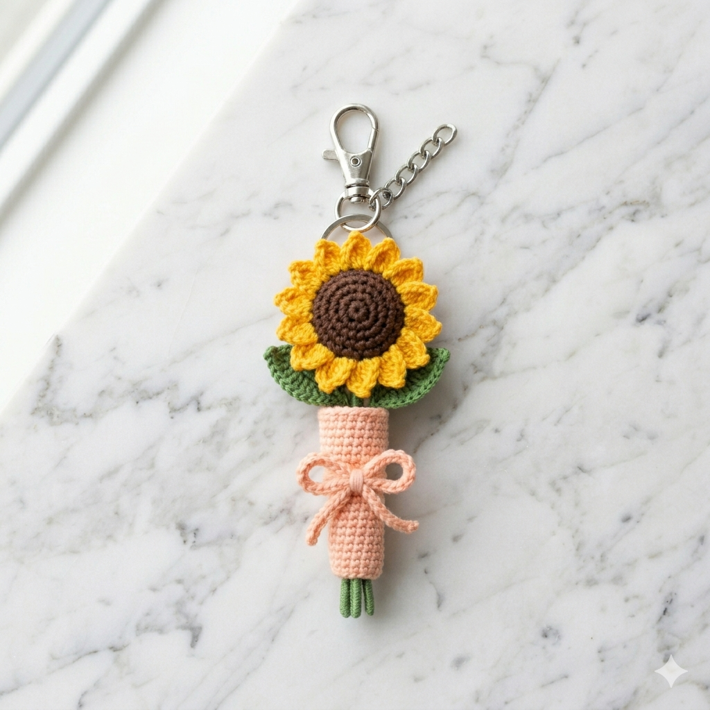 Sunflower Keychain – Hand-Stitched Bag Charm