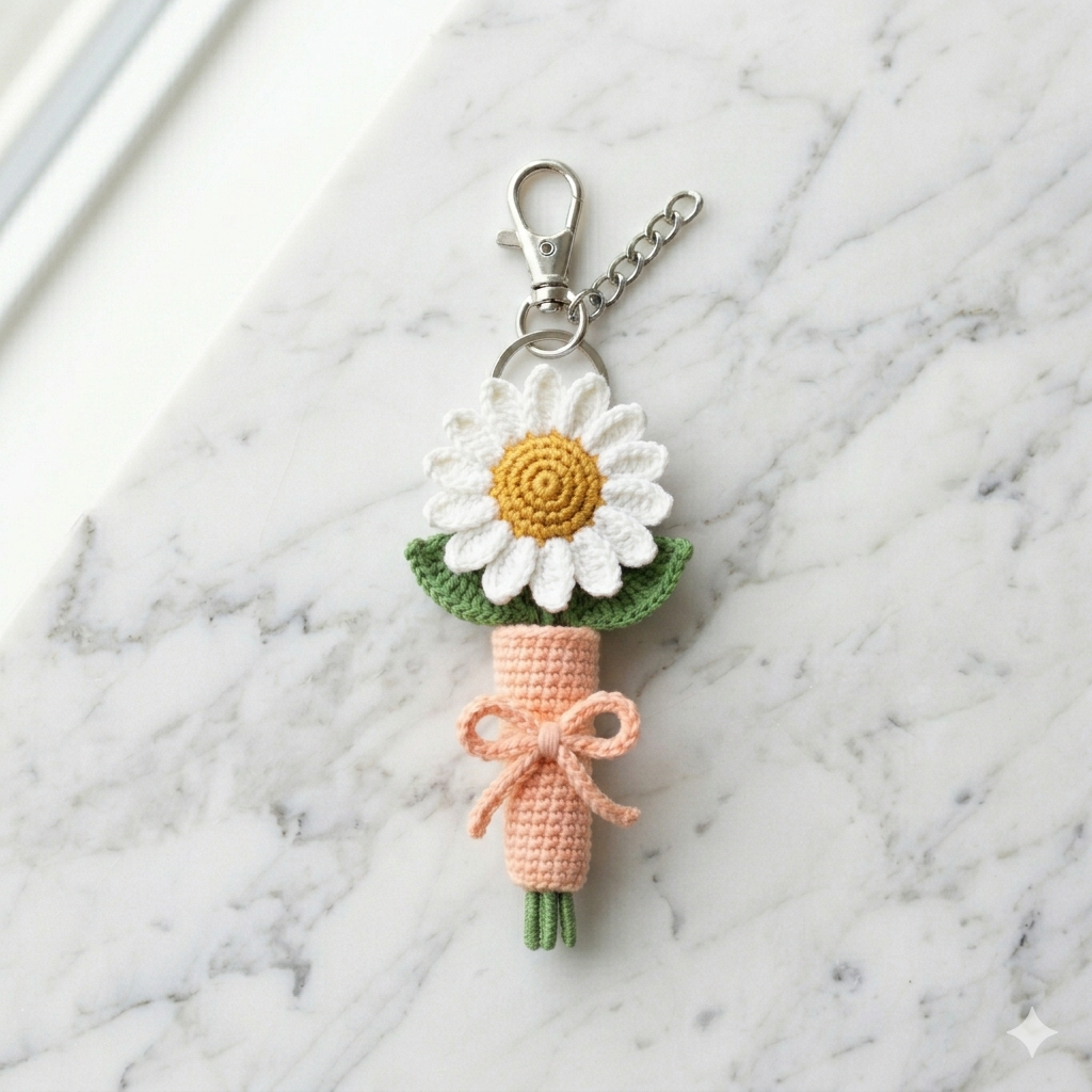 Daisy Keychain – Hand-Stitched Bag Charm