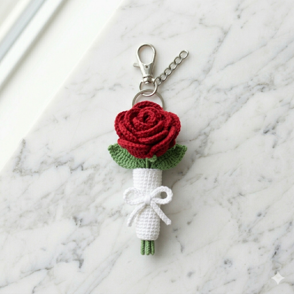 Rose Keychain – Hand-Stitched Bag Charm